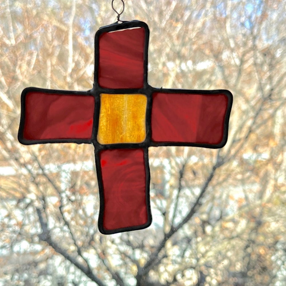 Glass Suncatcher, Rustic Cross Design